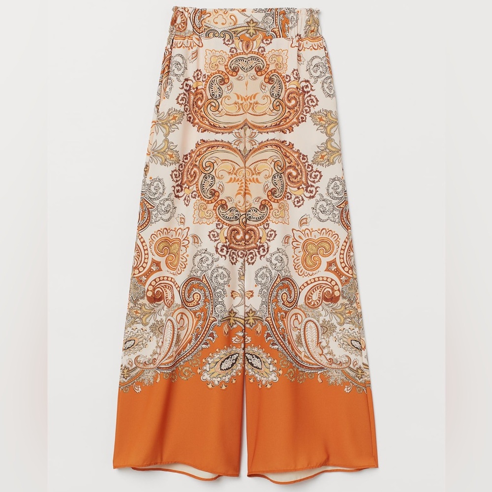 ✨•H&M Orange and White Paisley Wide-Leg Pants•✨